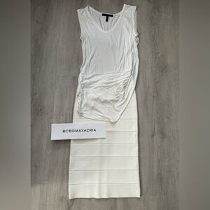 NWT! BCBG Pencil Skirt Off White + Asymmetrical White Top